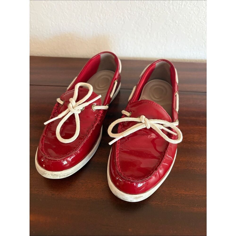 Cole Haan Red Patent Leather Boat Shoes.  Size 6.5   Good Used Condition!!